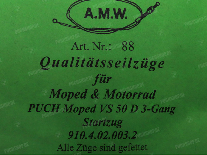 Bowdenzug Puch VS50 D 3-Gang Startzug choke mit Nippel AMW